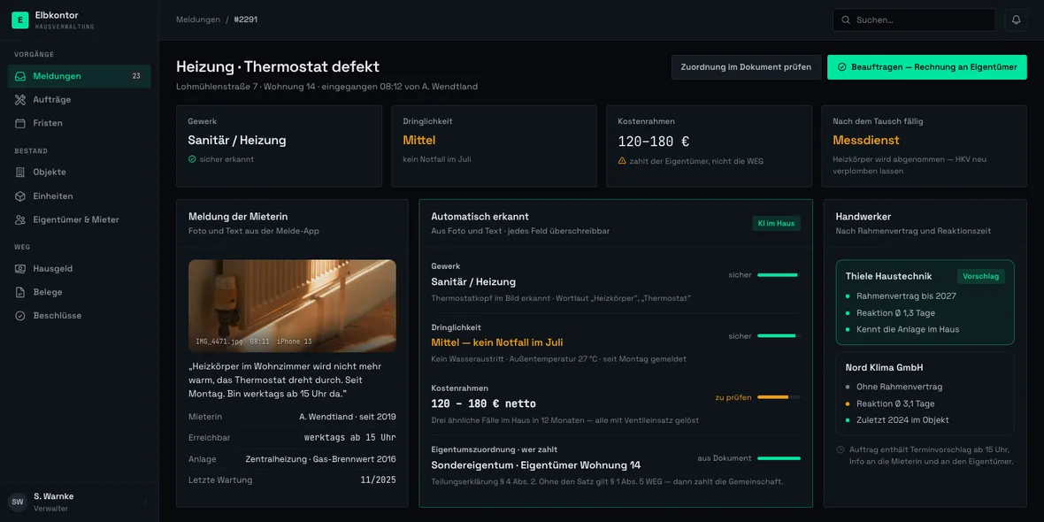 Beispielansicht einer Mängelmeldung in einer Hausverwaltung